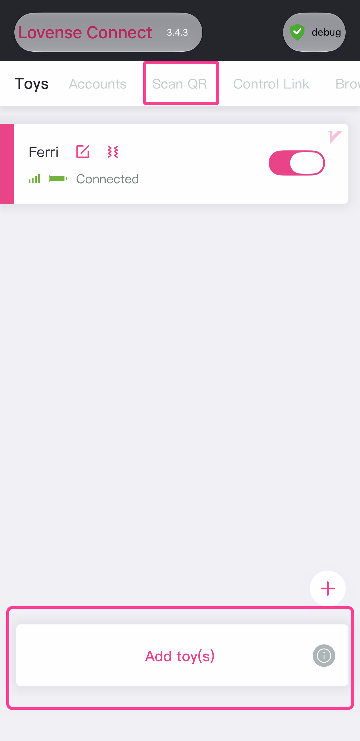 Add Toy in Lovense Connect