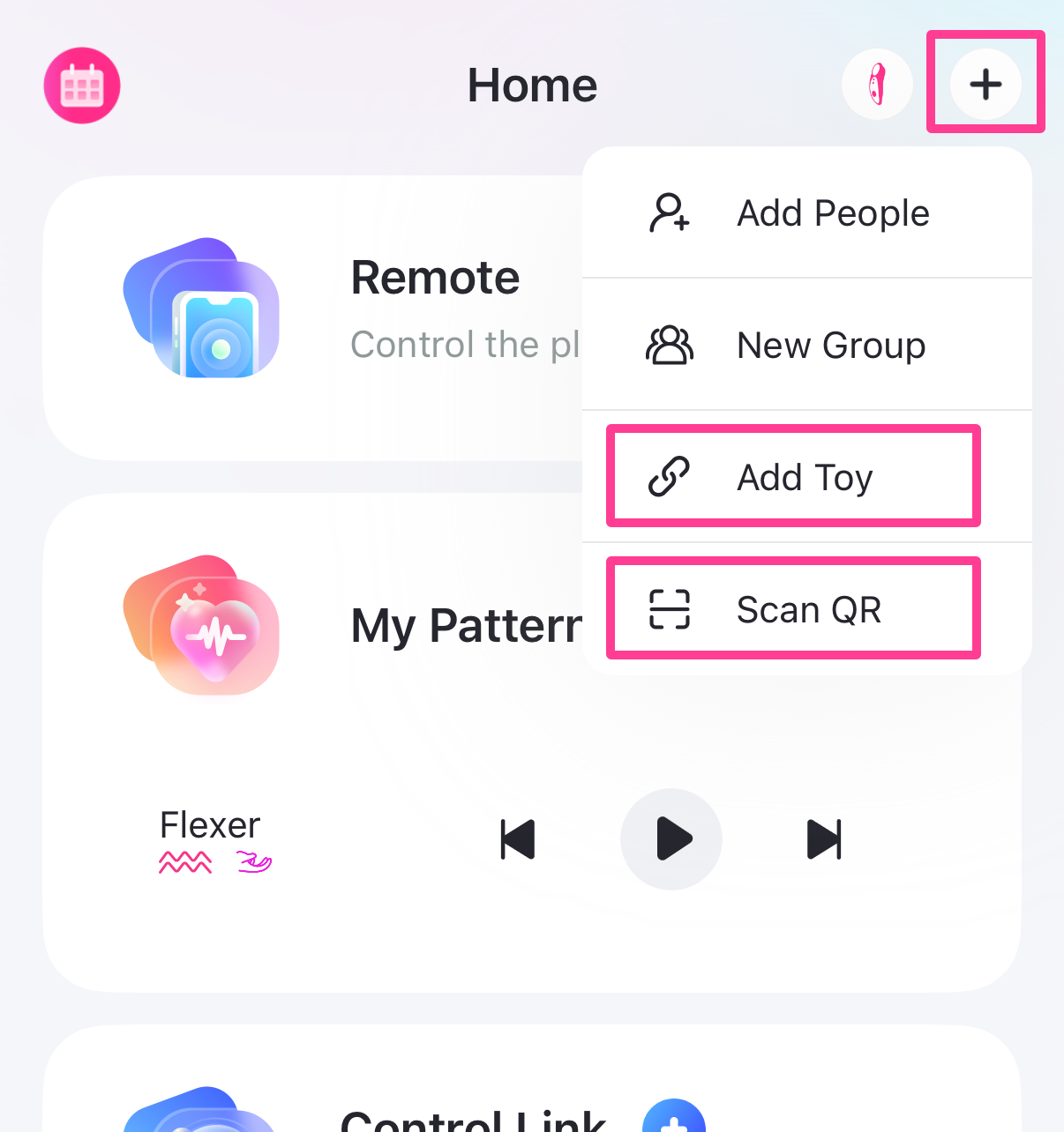The plus menu in Lovense Remote
